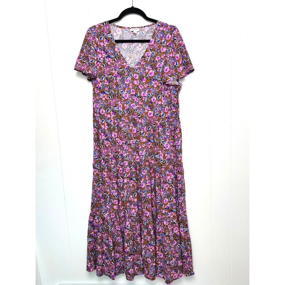J.Crew Factory Dress Women's 14 Flutter-Sleeve Tiered Midi Floral Multicolor